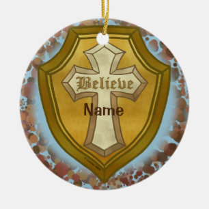 Ornamento De Cerâmica Acredite no Ornament Cruz Cristão