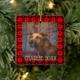 Ornamento De Cerâmica Acutimados Corações Xadrez de Búfalo Personalizado