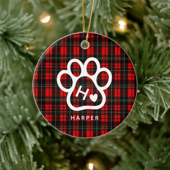 Ornamento De Cerâmica Add Your Own  Dog Pets Monogram Tartan (Árvore)