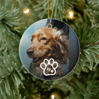 Ornamento De Cerâmica Add Your Own Photo Dog Pets Monogram