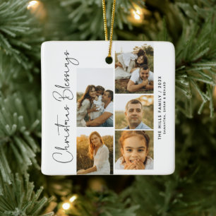 Ornamento De Cerâmica Adesivos de Natal Família de 5 Fotos com Letra Min