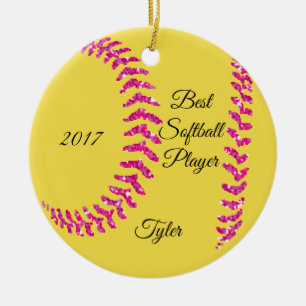 Ornamento De Cerâmica Adesivos de softball rosa brilhante