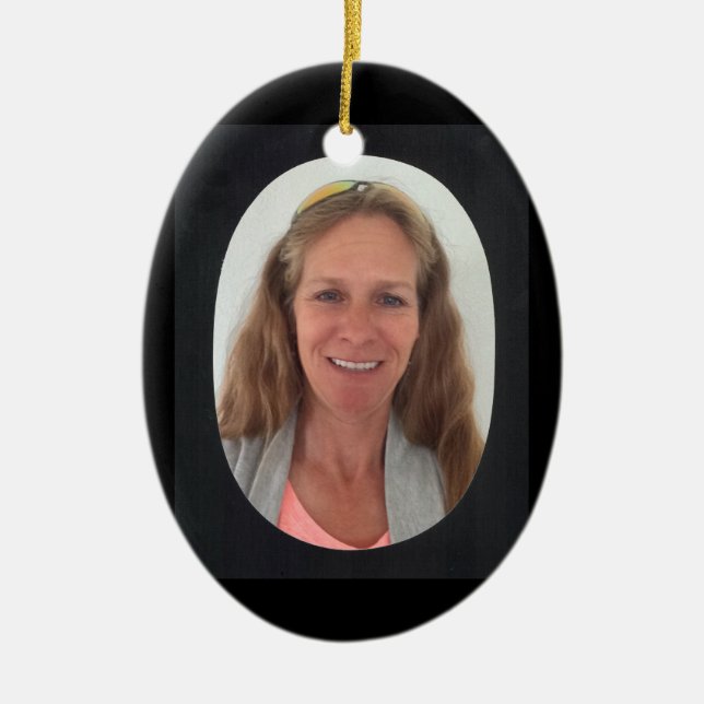 Ornamento De Cerâmica Adicionar Quadro Oval Preto de Foto (Frente)