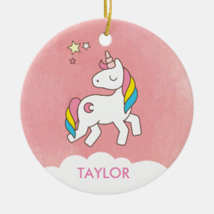 Ornamento De Cerâmica Adicionar seu nome Cute Magical Unicorn Personaliz