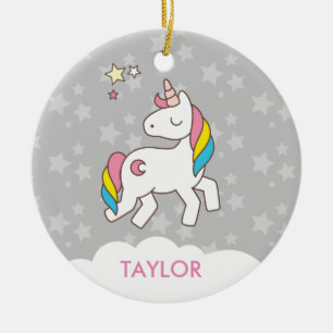 Ornamento De Cerâmica Adicionar seu nome Cute Magical Unicorn Personaliz