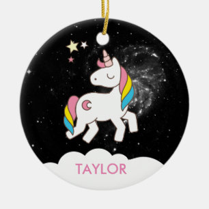 Ornamento De Cerâmica Adicionar seu nome Cute Magical Unicorn Personaliz