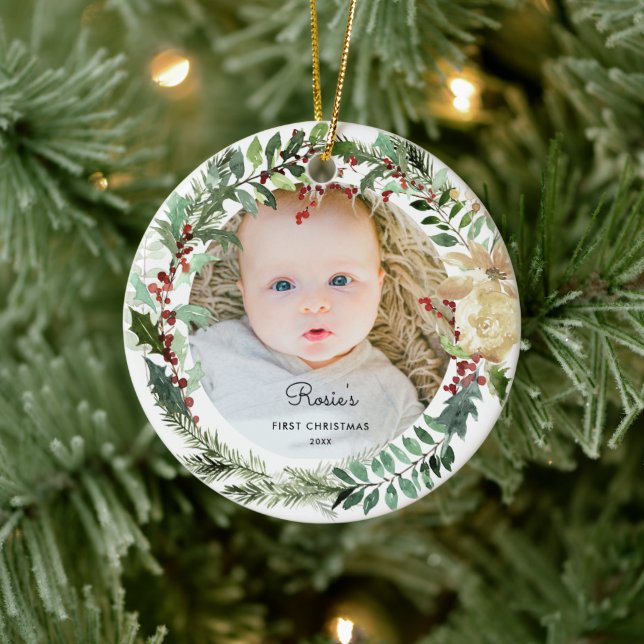 Ornamento De Cerâmica Adicionar Sua Própria Foto | Flora Baby 1rua Natal (Árvore)