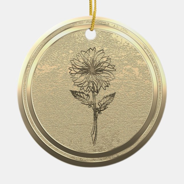 Ornamento De Cerâmica Adicionar Texto Dourado Chrysanthemum (Frente)