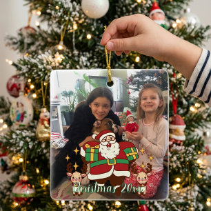 Ornamento De Cerâmica Adicione Foto FUN Soft Blues BONECOS DE NEVE