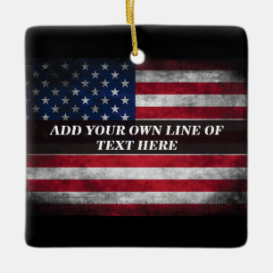 Ornamento De Cerâmica Adicione seu texto na bandeira americana