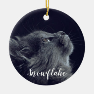 Ornamento De Cerâmica Adicione sua foto ao meu Natal de gato de estimaç