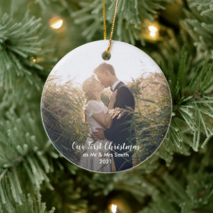 Ornamento De Cerâmica Adicione Sua Foto Nosso Primeiro Cristo De Natal
