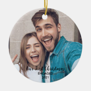 Ornamento De Cerâmica Adicione Sua Foto Nosso Primeiro Natal Sr & Sra Ch