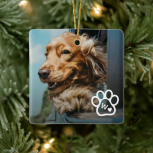Ornamento De Cerâmica Adicione sua própria foto de monograma de cães ani