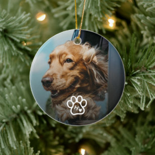 Ornamento De Cerâmica Adicione sua própria foto de monograma de cães ani