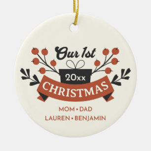 Ornamento De Cerâmica Adoção "Nosso Primeiro Natal" Foto De Volta