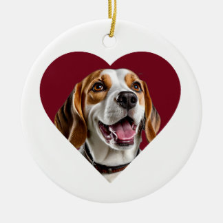 Ornamento De Cerâmica Adorable Beagle in Heart Shape Design