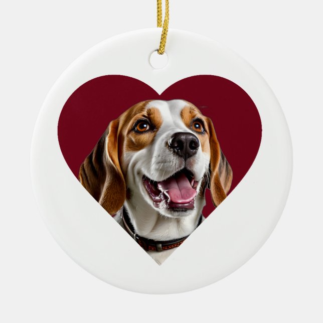 Ornamento De Cerâmica Adorable Beagle in Heart Shape Design (Frente)