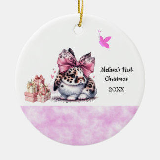 Ornamento De Cerâmica Adorable Bunny Baby's First Christmas