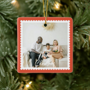 Ornamento De Cerâmica Adorable Natal Escrito à Mão com 2 Fotos e Recorte