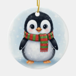 Ornamento De Cerâmica Adorable Penguin in Scarf Icy White Winter