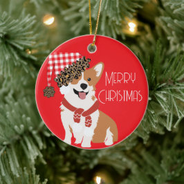 Ornamento De Cerâmica Adorável Cachorrinho de Férias Usando Chapéu de Na