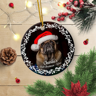 Ornamento De Cerâmica Adorável Cachorro Puppy Pet Primeira Foto de Natal