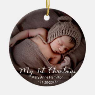 Ornamento De Cerâmica Adorável Minha Primeira Foto de Natal do Bebê Recé