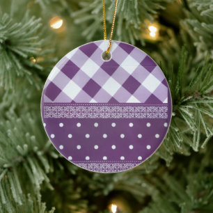 Ornamento De Cerâmica Adorável padrão sem costura do Damask Purple