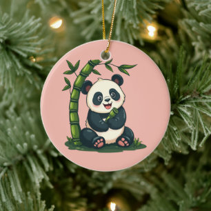 Ornamento De Cerâmica Adorável Panda Abraçando Bambu Arte de Desenho Ani