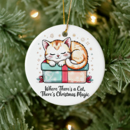 Ornamento De Cerâmica Adorável Presente de Natal de Gatinho Adormecido
