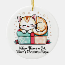 Ornamento De Cerâmica Adorável Presente de Natal de Gatinho Adormecido