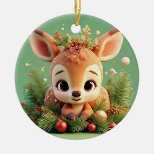 Ornamento De Cerâmica Adorável Veado de Desenho Animado em um Natal Fest