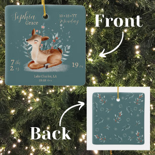 Ornamento De Cerâmica Adorável Watercolor Deer Baby Birats