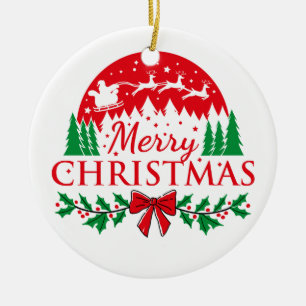 Ornamento De Cerâmica "Adorno Clássico de Natal de Rena e Papai Noel
