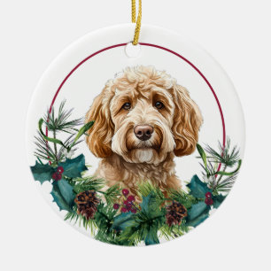 Ornamento De Cerâmica Adorno de Cachorro Labradoodle Amarelo com Grinald