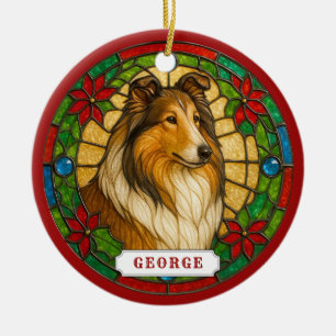 Ornamento De Cerâmica Adorno de Cerâmica em Círculo com Cachorro Collie