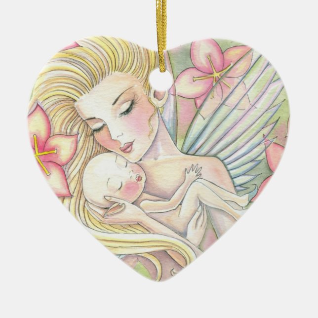 Ornamento De Cerâmica Adorno de Mãe Querida e Bebê (Frente)
