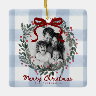 Ornamento De Cerâmica Adorno de Natal com Foto de Coroa Gingham Capricho