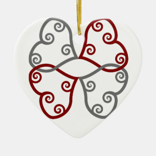Ornamento De Cerâmica Adorno de Natal Corações Maori Vermelho e Prata