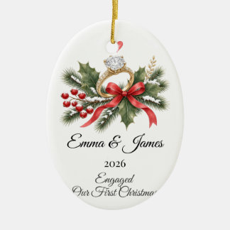 Ornamento De Cerâmica Adorno de Natal de Anel de Noivado Personalizado