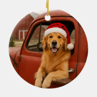 Ornamento De Cerâmica Adorno de Natal de Retriever Dourado em Caminhão