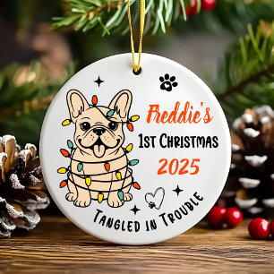 Ornamento De Cerâmica Adorno de Natal em Cerâmica com Bulldog Francês De