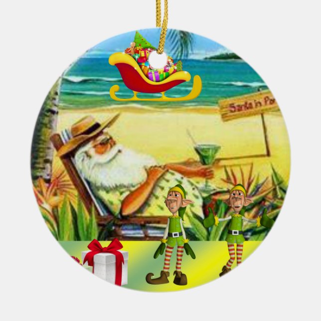 Ornamento De Cerâmica Adorno de Natal em forma de círculo, Papai Noel de (Frente)
