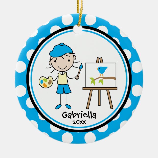 Ornamento De Cerâmica Adorno de Natal Fofo Pequeno Artista (Frente)