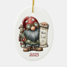 Adorno de Natal Oval em Cerâmica Gnome