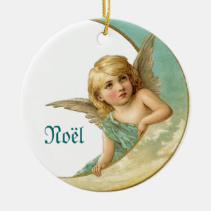 Ornamento De Cerâmica Adorno de Natal Vintage Anjo e Lua Noel