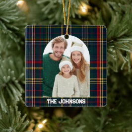 Ornamento De Cerâmica Adorno de Natal Xadrez Elegante para Foto de Famíl