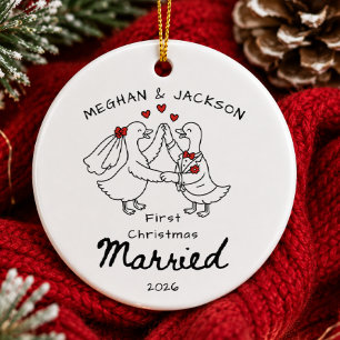 Ornamento De Cerâmica Adorno de Primeiro Natal Casado Doodle