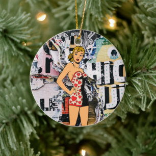 Ornamento De Cerâmica Adorno Retro Pin-Up Street Pop